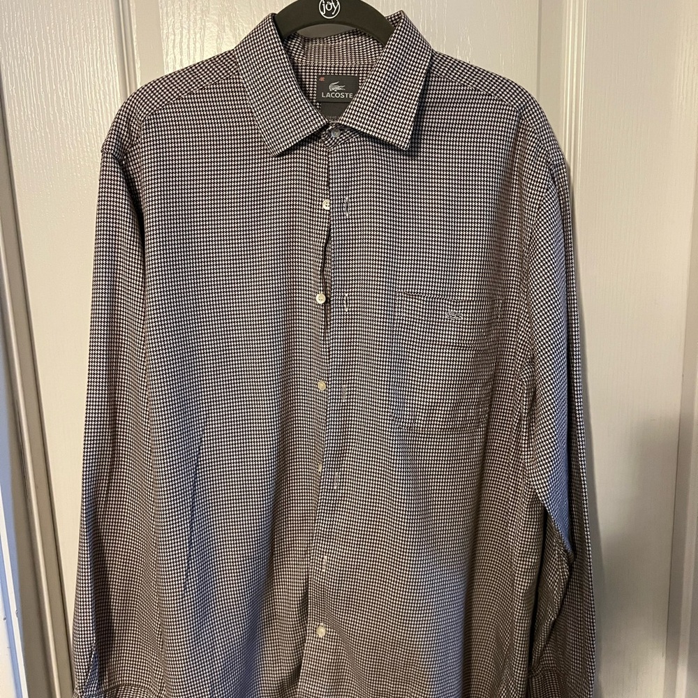Lacoste Men's Black and White Patterned Shirt